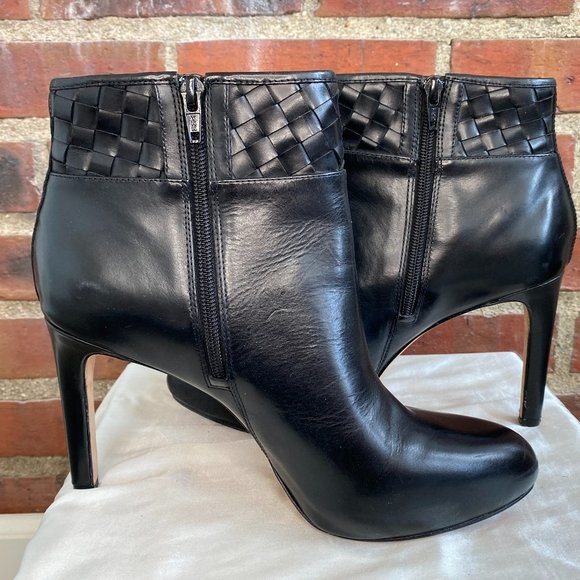 Antonio Melani Black Heeled Leather Ankle Booties - Picture 6 of 11